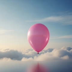 Obraz premium Pink balloon against a backdrop of fluffy clouds light and serene sky balloon backdrop decoration celebration party background birthday design holiday balloons happy festive