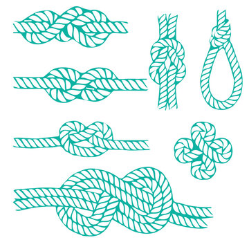 Vector ropes, knots for sea ropes, a set of different ways to tie a rope, rope rope.