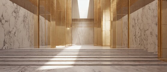 Cinematic abstract architectural space where layered light flows across refined surfaces, creating a calm and timeless visual background.
