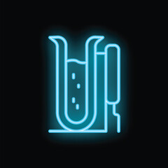 Bright blue neon glowing outline of a chemical experiment with a test tube and beaker on a dark background