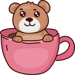 Cute teddy bear in pink teacup valentines cozy sticker