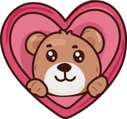 Teddy bear in heart frame cute valentines romantic border sticker