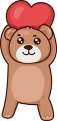 Cute teddy bear holding heart above head valentines love sticker