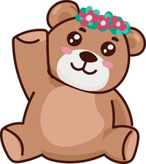 Smiling teddy bear waving with floral crown cute sticker