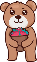Cute teddy bear holding bouquet valentines romantic gift sticker