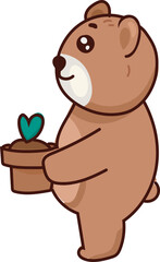 Teddy bear holding potted flower cute valentines gift sticker