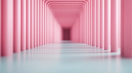 Obraz premium This abstract representation of a tunnel lined with pink pillars leads towards a bright light, symbolizing hope, creativity, and the journey towards new beginnings.