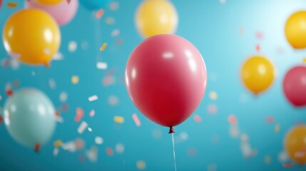 Obraz premium A vibrant collection of colorful balloons floating in a bright blue background, enhancing the festive feel of any celebration or party scenario.