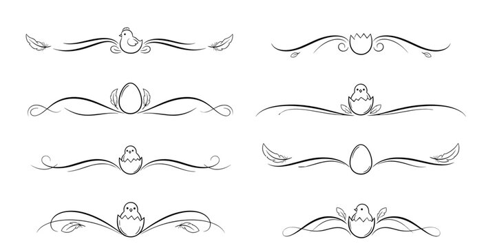 Decorative text dividers featuring chicks and eggs in elegant line art design  