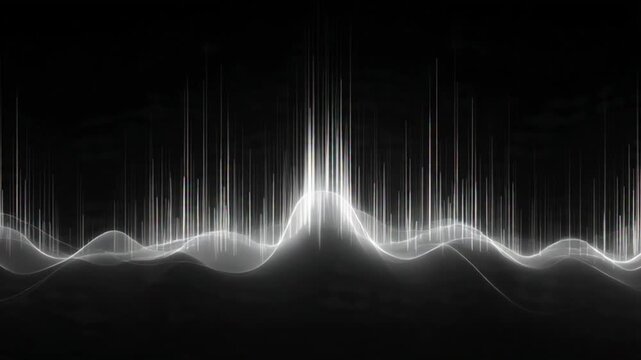 Sound Waveform Visualization with White Lines on Black Background.