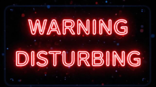 Red neon warning disturbing text on dark digital background