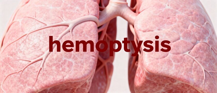 Medical illustration of hemoptysis with a detailed view of human lungs.