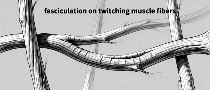 Medical illustration showing fasciculation on twitching muscle fibers.