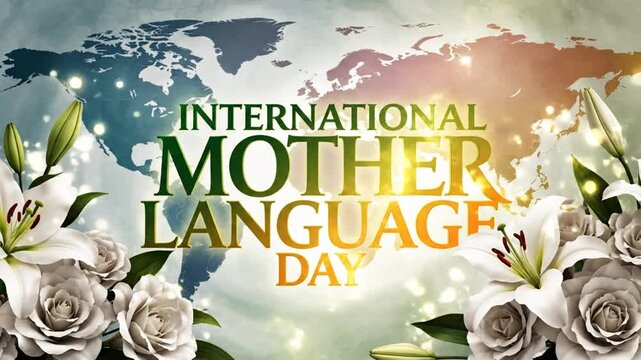 International Mother Language Day text over world map background