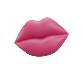 Vector 3d render pink plump lips, isolated on white background. Beauty icon. Vector illustration for postcard.
