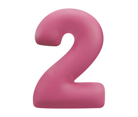 Number 2. Two Number sign red color. Realistic 3d design in cartoon balloon style. Isolated on white background.