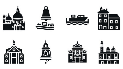 Icon set featuring venice architecture and nautical themes