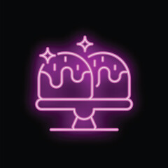 Glowing neon sign showing two iced cakes on a stand, perfect for a bakery or restaurant