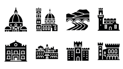 Fototapeta premium Silhouette icon set of italian landmarks in black and white