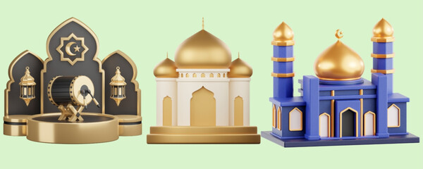 Islamic architecture elements with golden domes and minarets © Muhammad