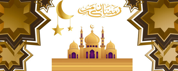 Elegant Ramadan Kareem mosque illustration with golden domes and stars © Muhammad