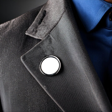 Elegant pin badge mockup on checkered suit lapel