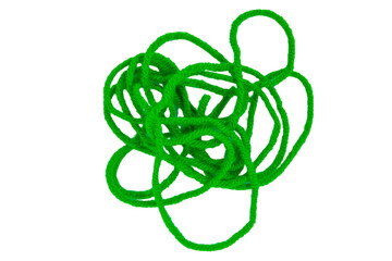 Green thread isolate on white background. Selective focus. Color.