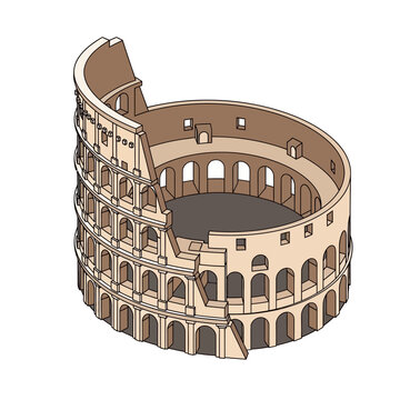 Ancient Roman Colosseum Amphitheater Historical Landmark Vector Illustration.