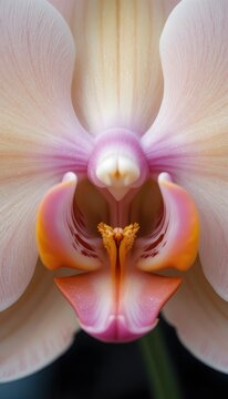 Close-up of a delicate pink orchid flower with intricate details.