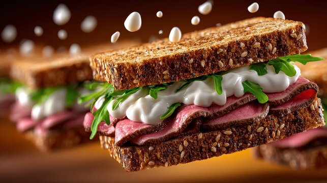 Gourmet Roast Beef Sandwich with Arugula and Creamy Sauce