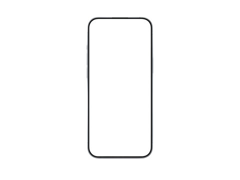 A minimalist image showcases a sleek, modern smartphone with a blank white screen, ready for mokup. PNG isolated on transparent background.