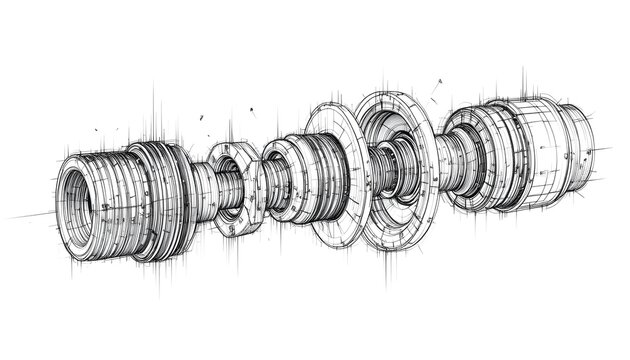Technical drawing of mechanical parts in exploded view.