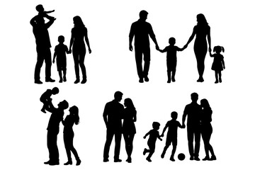 Obraz premium Silhouettes of families: adults and children playing and walking together.