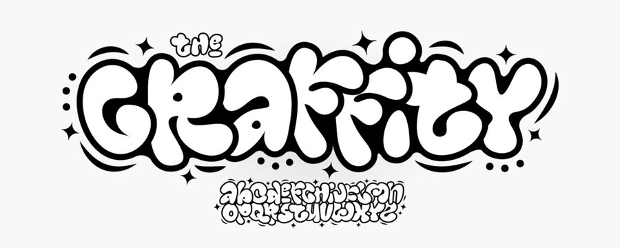 Bubble Graffity Font Logo Alphabet Comics Letter Set Modern Typography, Street Art Typographic Design for Speech Bubble Title Text, Kid Typo Poster Headline, Cloud Cartoon Fonts. Vector Typeface