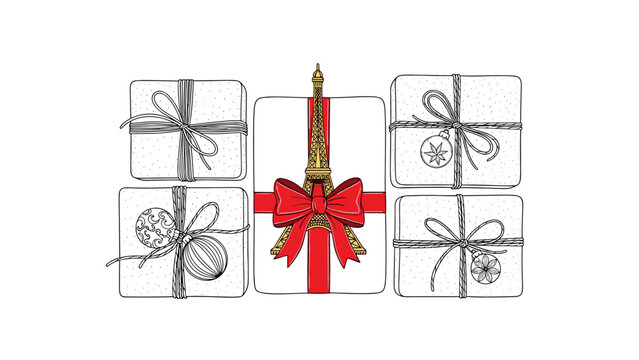 Festive eiffel tower gift boxes with ribbon bows