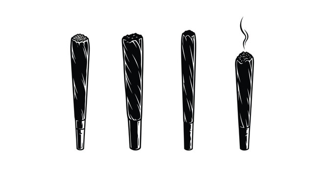 Black and white illustration depicting a sequence of a joint being smoked