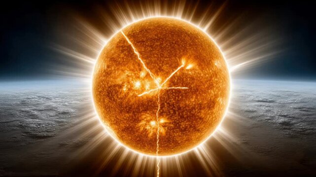 Sun erupting with solar flares, coronal mass ejection, plasma explosion, space weather event, celestial phenomenon, stellar eruption, solar.