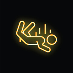 Neon style icon of a person slipping, falling backwards, and dropping an object