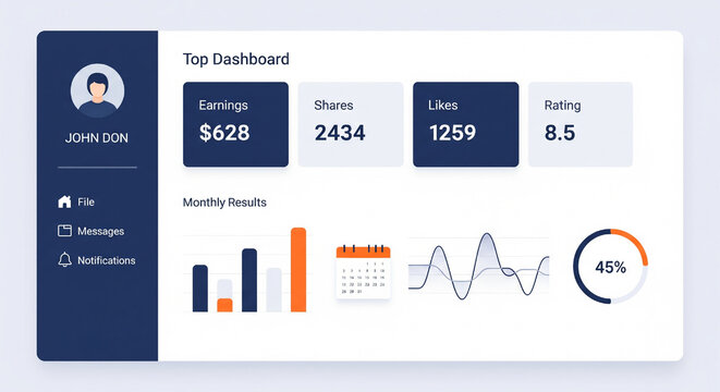 Top dashboard ui analytics panel vector illustration