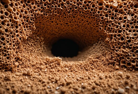 Internal Structure of Termite Mound - Macro Shot of Porous Mud Tunnels and Insect Architecture
