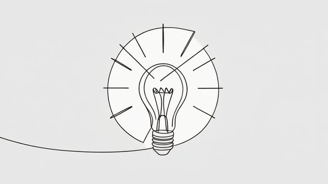 A simple outline drawing of a lightbulb with rays radiating out on a gray background
