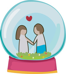 Couple in snow globe cute valentines romantic illustration