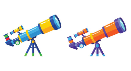 Colorful cartoon telescopes on stands depicted in a playful illustration © Santirani