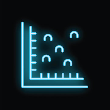 Neon blue glowing scatter plot chart representing statistical data analysis on a black background