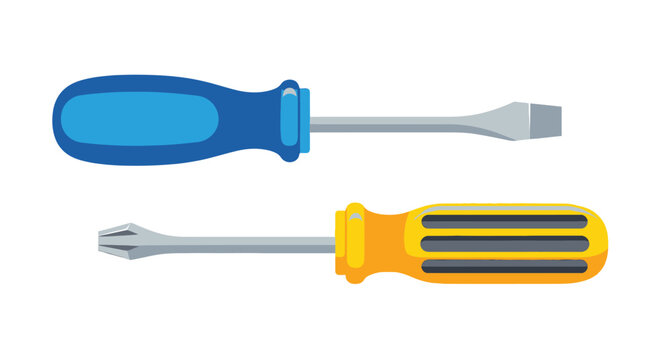Two screwdrivers one flathead and one philips isolated on white