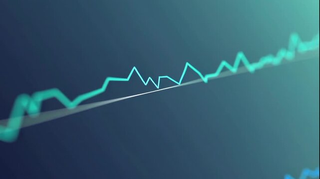 A video showcasing a fluctuating line graph trending upwards on a dark blue background with a glowing effect