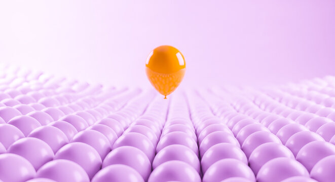 Leadership concept red balloon rising above crowd