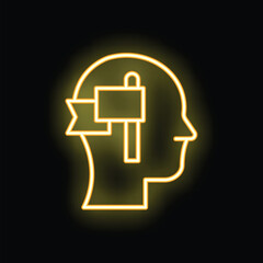 Obraz premium Yellow neon sign of a human head profile with a blank sign inside on a black background