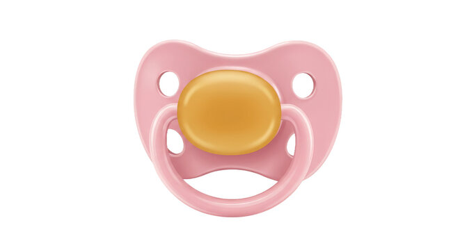 A pink pacifier with a yellow nipple