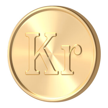 Gold coin with slab serif [Swedish krona / Norwegian krone / Danish krone] symbol
